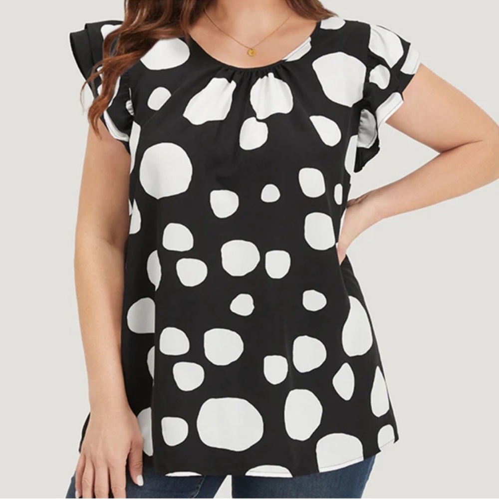 BloomChic Polka Dot Flutter Cap Sleeve Tiered Blouse 22/24 3x NWT